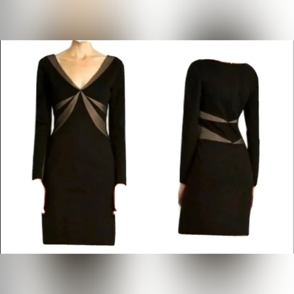 BCBGMaxAzria Dresses & Skirts - BCBGMAXAZRIA Women’s Black Mesh Inset V-Neck Cocktail Dress medium